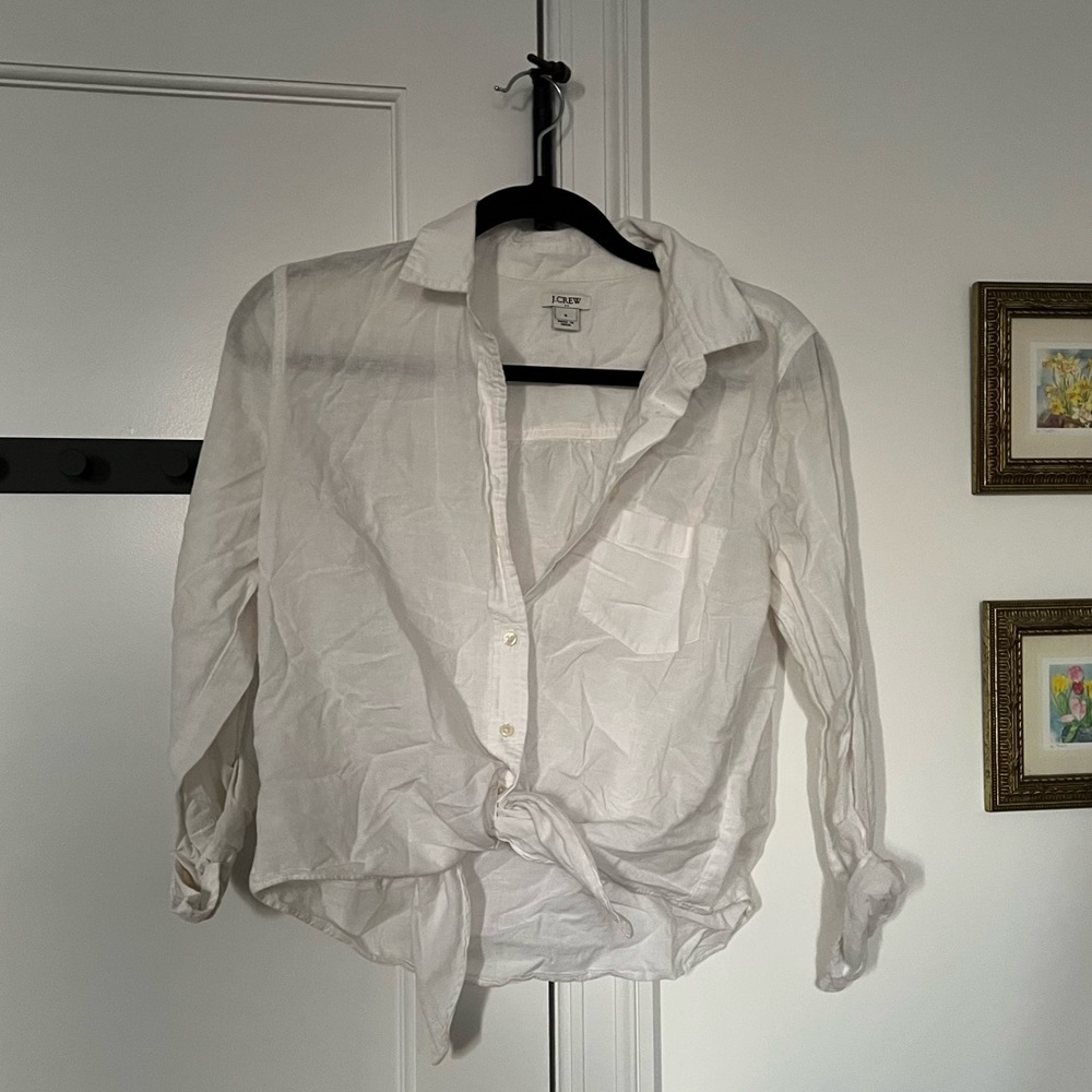J Crew White Button Up With Tie Front - image 1